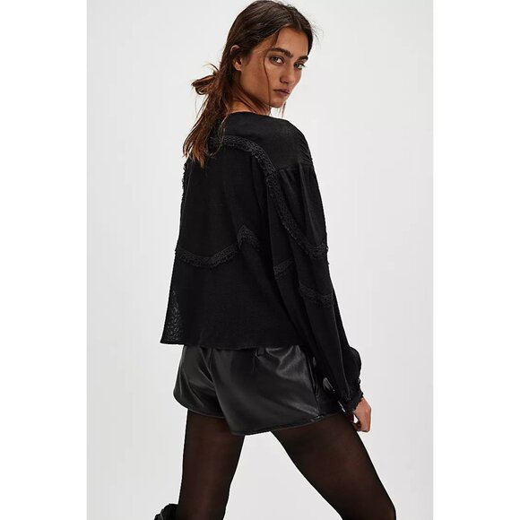 Free People Maisey Knit Floral Lace Embroidered Top Blouse L - Picture 3 of 11